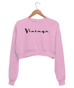 Vintage Yazım Text V1 Pembe Kadın Crop Sweatshirt