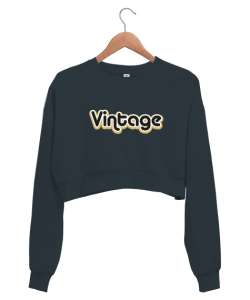 Vintage Yazım Text V2 Füme Kadın Crop Sweatshirt