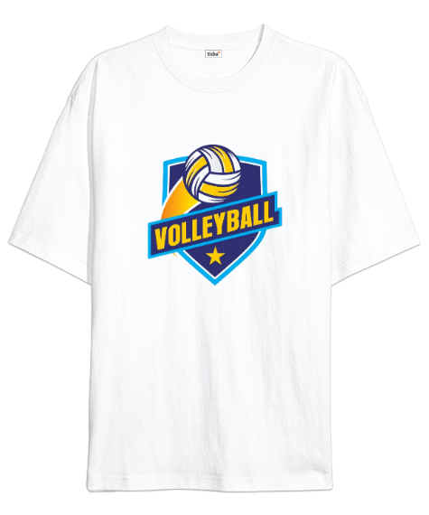 Voleybol baskılı Beyaz Oversize Unisex Tişört