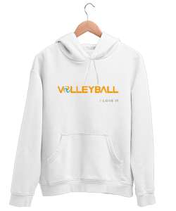 Voleybol yazısı Beyaz Unisex Kapşonlu Sweatshirt