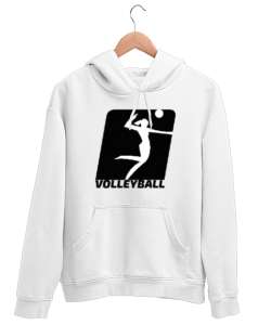 Volleyball - Voleybol Beyaz Unisex Kapşonlu Sweatshirt