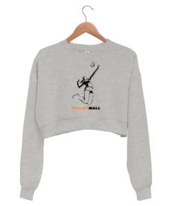 Volleyball - Voleybol V2 Gri Kadın Crop Sweatshirt