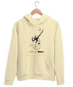 Volleyball - Voleybol V2 Krem Unisex Kapşonlu Sweatshirt