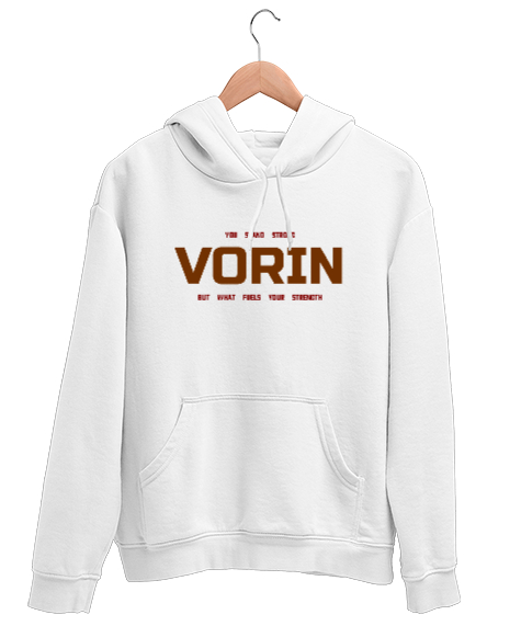 Tisho - VORIN: Strength Within Beyaz Unisex Kapşonlu Sweatshirt