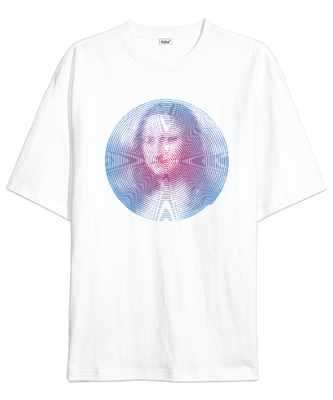 Tisho - Vorteks Mona Lisa Çizim Beyaz Oversize Unisex Tişört