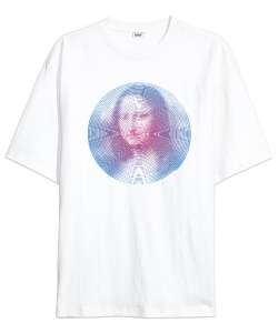 Vorteks Mona Lisa Çizim Beyaz Oversize Unisex Tişört