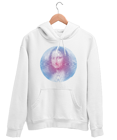 Tisho - Vorteks Mona Lisa Çizim Beyaz Unisex Kapşonlu Sweatshirt