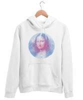 Vorteks Mona Lisa Çizim Beyaz Unisex Kapşonlu Sweatshirt - Thumbnail