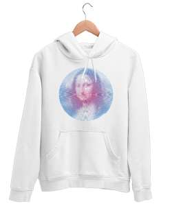 Vorteks Mona Lisa Çizim Beyaz Unisex Kapşonlu Sweatshirt