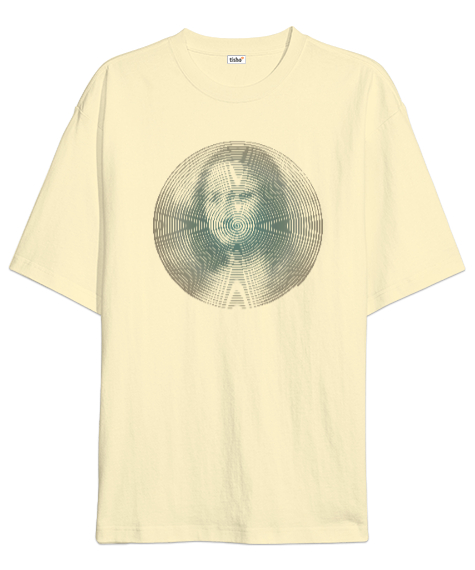 Tisho - Vorteks Mona Lisa Çizim Krem Oversize Unisex Tişört