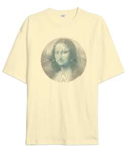 Vorteks Mona Lisa Çizim Krem Oversize Unisex Tişört