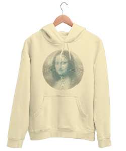 Vorteks Mona Lisa Çizim Krem Unisex Kapşonlu Sweatshirt