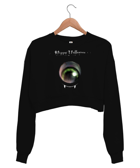 Wampire Eye - Halloween Siyah Kadın Crop Sweatshirt