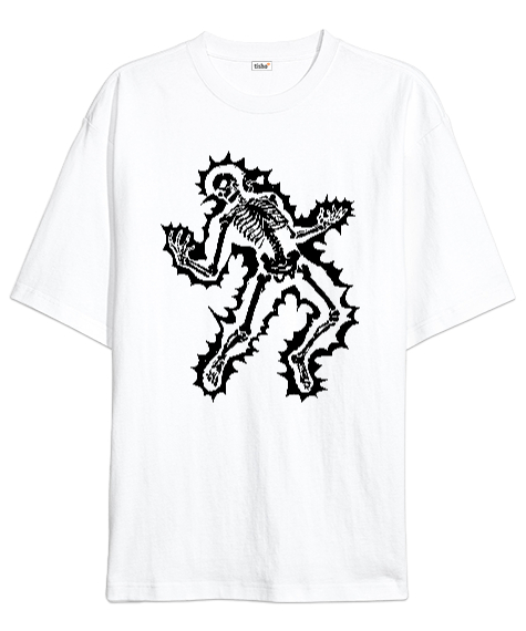 Tisho - Wangorio Burning Skeleton Man - White Beyaz Oversize Unisex Tişört