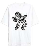 Wangorio Burning Skeleton Man - White Beyaz Oversize Unisex Tişört - Thumbnail