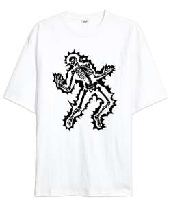 Wangorio Burning Skeleton Man - White Beyaz Oversize Unisex Tişört