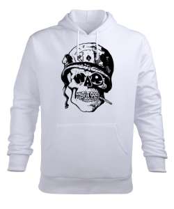 War Soldier Skull - Asker Beyaz Erkek Kapüşonlu Hoodie Sweatshirt