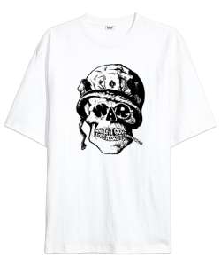 War Soldier Skull - Asker Beyaz Oversize Unisex Tişört