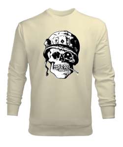 War Soldier Skull - Asker Krem Erkek Sweatshirt