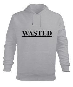 WASTED-Gri Tişört Erkek Kapüşonlu Hoodie Sweatshirt