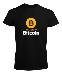 We Accept Bitcoin v1T Black Front Erkek Tişört