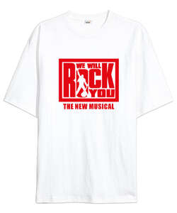 We Will Rock You Beyaz Oversize Unisex Tişört