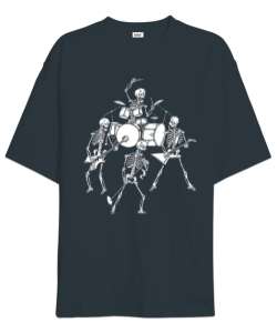 We Will Rock You Rockçı İskeletler Füme Oversize Unisex Tişört