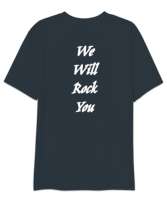 We Will Rock You Rockçı İskeletler Füme Oversize Unisex Tişört - Thumbnail