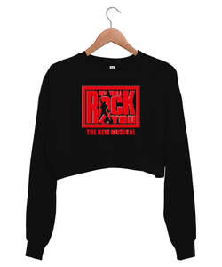 We Will Rock You Siyah Kadın Crop Sweatshirt