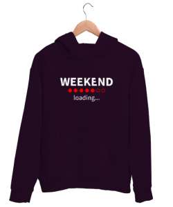 Weekend Loading - Hafta Sonu Yükleniyor Koyu Mor Unisex Kapşonlu Sweatshirt