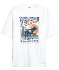 Welcome Elkview Alaska Tasarım Baskılı Oversize Unisex Tişört