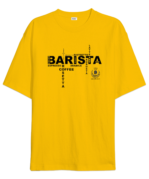 Tisho - What is Barista? Sarı Oversize Unisex Tişört