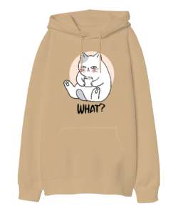 What - Ne Var? Camel Oversize Unisex Kapüşonlu Sweatshirt