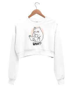 What - Ne Var? Beyaz Kadın Crop Sweatshirt