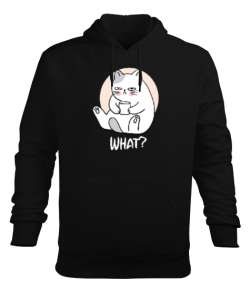 What - Ne Var? Siyah Erkek Kapüşonlu Hoodie Sweatshirt