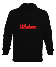 Whatever Baskılı Siyah Oversize Sweatshirt Erkek Kapüşonlu Hoodie Sweatshirt