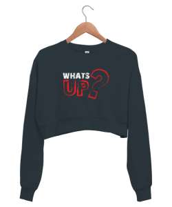 Whats Up? - Slogan Füme Kadın Crop Sweatshirt