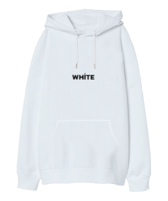 White Oversize Unisex Kapüşonlu Sweatshirt