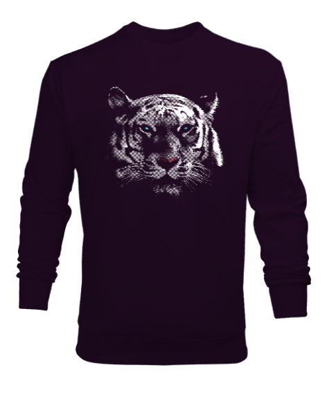 Tisho - White Tiger - Beyaz Kaplan Koyu Mor Erkek Sweatshirt