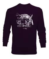 White Tiger - Beyaz Kaplan Koyu Mor Erkek Sweatshirt - Thumbnail