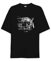 White Tiger - Beyaz Kaplan Siyah Oversize Unisex Tişört - Thumbnail