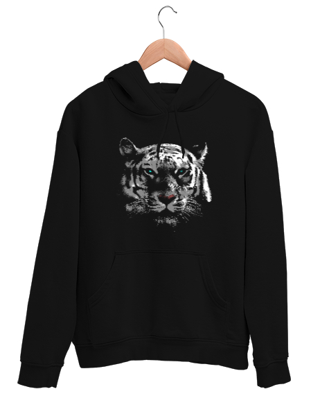 Tisho - White Tiger - Beyaz Kaplan Siyah Unisex Kapşonlu Sweatshirt