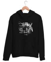 White Tiger - Beyaz Kaplan Siyah Unisex Kapşonlu Sweatshirt - Thumbnail