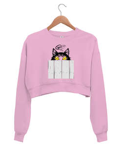 Whos There Pembe Kadın Crop Sweatshirt