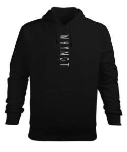 WHYNOT Yazılı Siyah Erkek Kapüşonlu Hoodie Sweatshirt