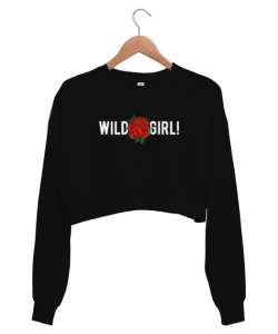 Wild Girl - Vahşi Siyah Kadın Crop Sweatshirt