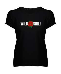 Wild Girl - Vahşi Siyah Kadın V Yaka Tişört