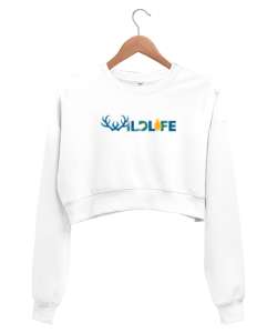 Wild Life - Vahşi Yaşam Beyaz Kadın Crop Sweatshirt