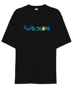 Wild Life - Vahşi Yaşam Siyah Oversize Unisex Tişört