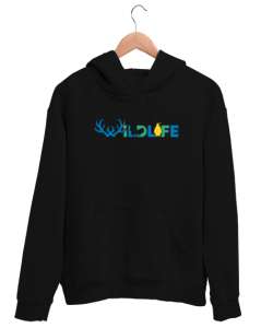 Wild Life - Vahşi Yaşam Siyah Unisex Kapşonlu Sweatshirt